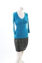 Blue shirt sweater black skirt on Headless Mannequin Cloth Display Dressmaker doll figurine. Fashion designer clothes.