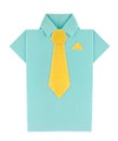 Blue shirt with yellow tie and shawl of origami. Royalty Free Stock Photo