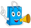 Blue Shopping Bag Holding Megaphone