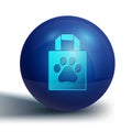 Blue Shopping bag pet icon isolated on white background. Pet shop online. Animal clinic. Blue circle button. Vector Royalty Free Stock Photo