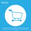 Blue Shopping cart icon isolated on blue background. Food store, supermarket. White circle button. Vector Illustration Royalty Free Stock Photo