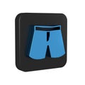 Blue Short or pants icon isolated on transparent background. Black square button.