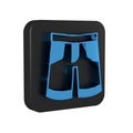 Blue Short or pants icon isolated on transparent background. Black square button.