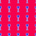 Blue Shovel toy icon isolated seamless pattern on red background. Vector Royalty Free Stock Photo