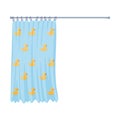 Blue Shower Curtain with Yellow Duck Print on Shower Rod Vector Illustration