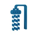 Blue Shower head with water drops flowing icon isolated on transparent background. Royalty Free Stock Photo