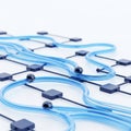 Abstract Network of Blue Wires and Black Nodes on a White Background Royalty Free Stock Photo