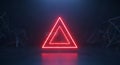 Futuristic Red Neon Triangle with Binary Code and Abstract Digital Network on a Dark Blue Background Royalty Free Stock Photo