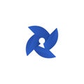 Blue shuriken symbol with keyhole shape negative space logo template