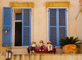 Blue shutters and small sculptures Neve Tzedek Israel