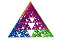 Blue Sierpinski triangle on white background. It is a fractal with the overall shape of an equilateral triangle, subdivided