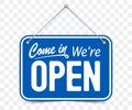 Blue sign Come in we are Open Royalty Free Stock Photo