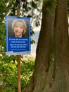 Blue sign of Dr Bonnie Henry emphasizing the one way trail to social distancing at the forest trails at Rocky Point Park