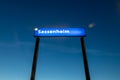 Blue Sassenheim sign on the train station in Sassenheim Royalty Free Stock Photo