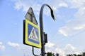 Blue sign pedestrian crossing during the day in the city Royalty Free Stock Photo