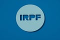 blue sign with the spanish acronym IRPF