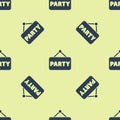 Blue Signboard party icon isolated seamless pattern on yellow background. Vector Royalty Free Stock Photo