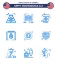 9 Blue Signs for USA Independence Day celebration; american; beverage; church bell; bell