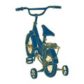 Blue silhouette of a child's Bicycle with yellow