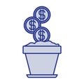 Blue silhouette of flower pot with set of coins Royalty Free Stock Photo