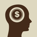 Blue silhouette head money dollar icon design Royalty Free Stock Photo