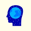 Globe in human head icon. Vector illustration Royalty Free Stock Photo