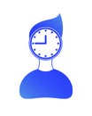 Blue silhouette of man with clock instead of head. Concept of working time, office, business, schedule, waiting time Royalty Free Stock Photo