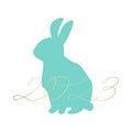 Blue silhouette of a rabbit and calligraphic inscription 2023 in gold color