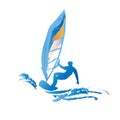 Blue silhouette of windsurfing man