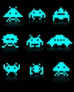 Blue silhouettes of Space Invaders