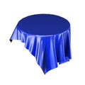 Blue silk or stain tablecloth floating in the air on wh