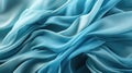 Blue silky background with folds. Natural blue transparent textile. Ai generated. folded pleats.