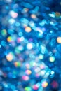 Blue and silver abstract bokeh lights. Defocused background. Copy space. Festive texture Royalty Free Stock Photo