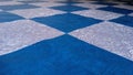 Blue and silver checkered flooring with an abstract pattern Royalty Free Stock Photo