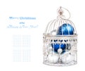 Blue and silver christmas balls in cage on isolated Royalty Free Stock Photo