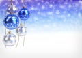 Blue and silver christmas balls hanging on bokeh background. 3D render Royalty Free Stock Photo