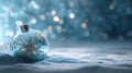 Blue and silver Christmas ornament with snowflake design in snow Royalty Free Stock Photo