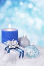 Blue and silver Christmas scene with baubles Royalty Free Stock Photo