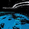 blue white and grey layers on a black background as an abstract 3D exploding surface view of a swimming pool