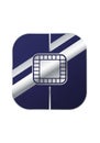 A blue and silver icon depicting a stylized microchip design. The Royalty Free Stock Photo
