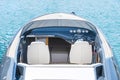 Blue silver luxury power boat cockpit Royalty Free Stock Photo