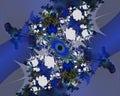Blue White Silver Purple Flowery Hypnotic Fractal, Abstract Flowery Spiral Shapes, Background