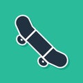 Blue Skateboard trick icon isolated on green background. Extreme sport. Sport equipment. Vector