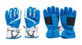 Blue ski gloves, kids hand protection, set and collection