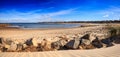 Blue skies over Corporation Beach in Dennis, Massachusetts on Cape Cod Royalty Free Stock Photo