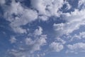 Blue skies and puffy cumulus clouds