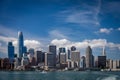 Blue skies with wispy clouds over the San Francisco skyline showing Salesforce tower on the left looking from across the