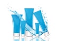 Blue skin care cream containers with water splash