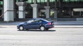 Blue Skoda Octavia Mk3 car third generation speed driving on asphalt city road at daytime
