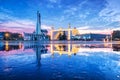 Vostok rocket and the Cosmos pavilion on the territory of the Exhibition of Economic Achievements in Moscow. Captions: East. Royalty Free Stock Photo